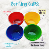 Bright and colorful sorting cups for toddlers, ideal for early childhood education and color recognition activities .Sorting color activity cups for kids